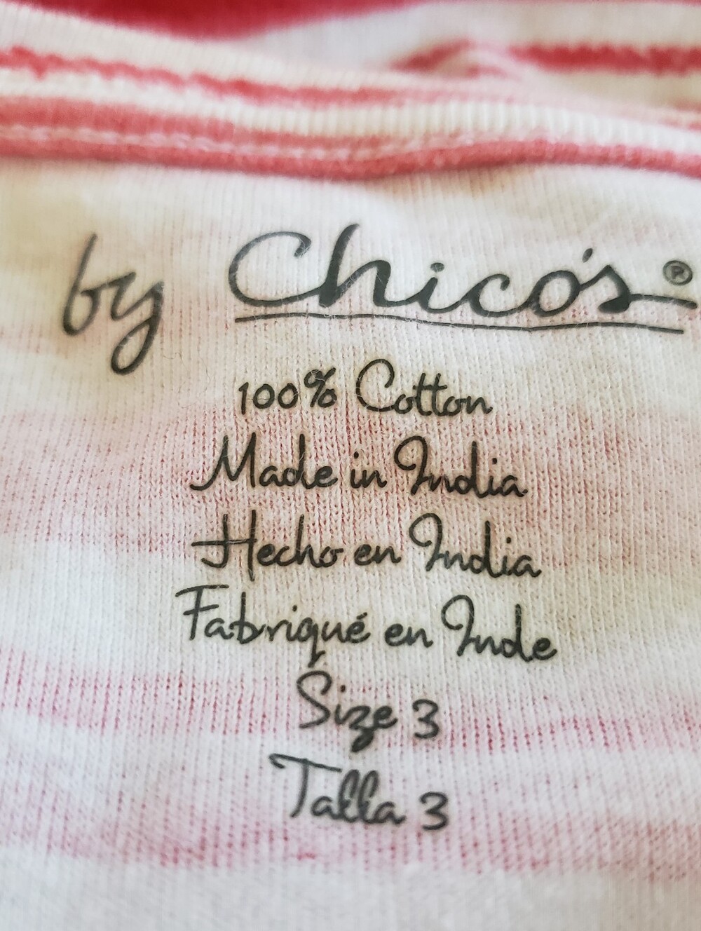 Chico's Red & White Striped Short-Sleeve Tee Size 3 - Picture 4 of 6